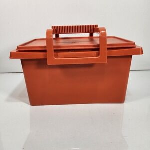 Vintage Tupperware 1431-4 Orange Stow-N-Go Craft Picnic Carry All Tote w/ Handle